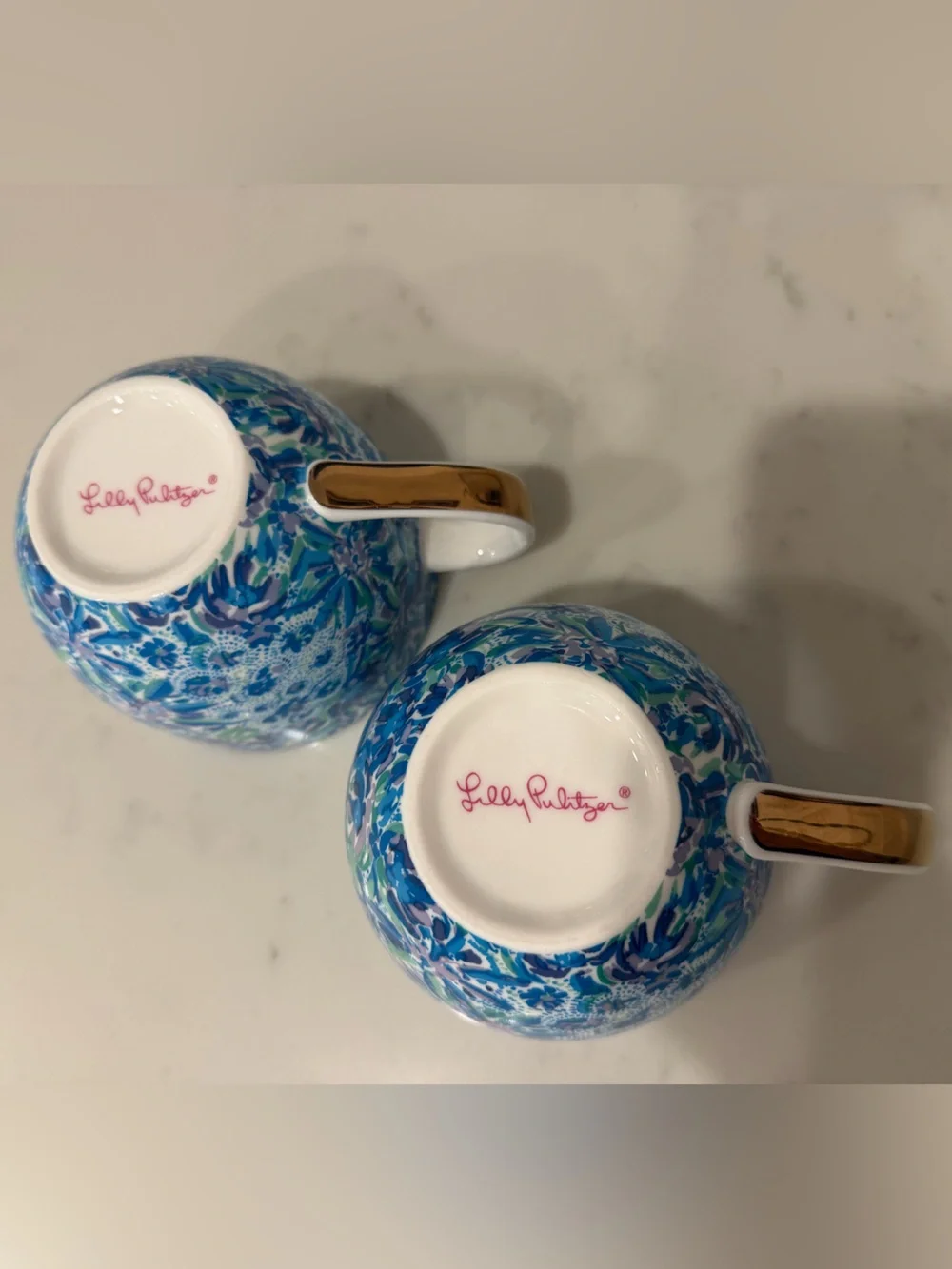 Lilly Pulitzer Set of 2 Blue Floral Ceramic Coffee Mugs – Never Used - Picture 4 of 4